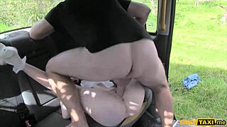 Small-boobed girl gets outdoor doggy style sex