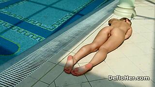 Enzio Ricci's first time solo scene in the indoor pool