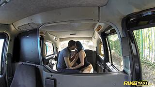 Intense sex in a fake taxi ride