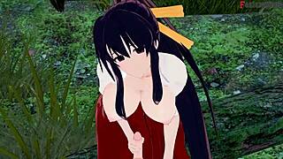 See through masked beauty in Akeno's blindfolded BJ scene