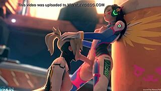 Horny Mercy's deepthroat skills in DVA game scene