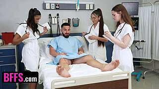 Three hot doctors give a lucky patient a gangbang