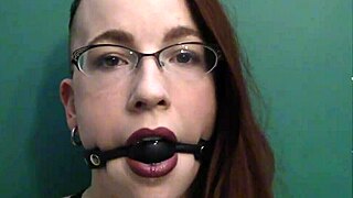 Redhead gay's solo performance with lipstick and ball gag
