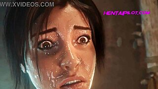 3D animation of Lara's open pussy and big tits