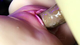 Close-up of a wet and oiled up pussy orgasm