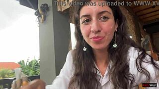 Enjoying pizza with cum stain on my face in a public cafe