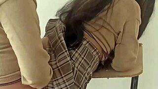 A girl in a school uniform gets intimate with me