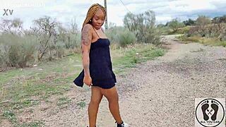 Ebony Big Ass and Tits Flash in Upskirt Sneakers
