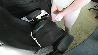 A load of cum on the chair after a hard ginger fuck