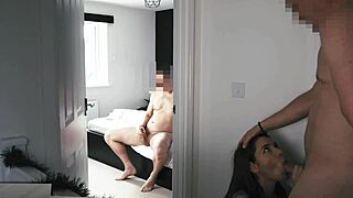 Naughty stepdaughter caught watching stepdad jerk off!
