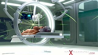 hej, kolla den heta shemale cyborg knulla en stilig blondin på operation!