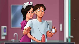 Summertime Saga - Lucrătoarele din spital Roz și asistenta sug pulă uriașă în scene sălbatice de birou