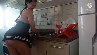 Latina Pornstar Washing Dishes In Detail