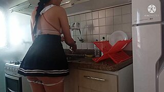 Latina Pornstar Washing Dishes In Detail