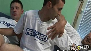 a group of guys in a threesome involving ass play