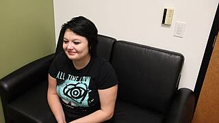 trinity casting interview with big tits brunette in relaxed setting