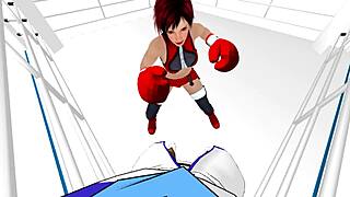 pov boxing match with mei in the ring, intense fight action