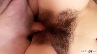 Extreme hairy pussy and massive hanging tits on mature German Lia Rav getting pounded raw