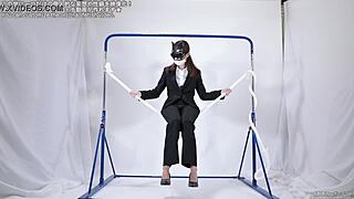 a woman masturbates intensely over a rope fetish