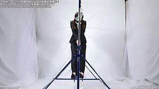 a woman masturbates intensely over a rope fetish