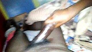 Hot Ebony Amateur Gives Rough Handjob To Big Cock Until Cum.