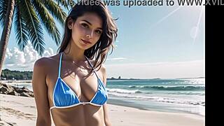 看看这个性感金发少女18+在海滩展示阴部，带ASMR感觉！