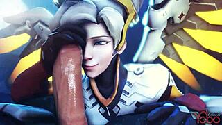 Handclap music video featuring Overwatch Mercy in hentai style
