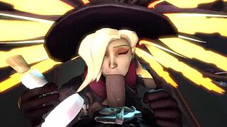 Handclap music video featuring Overwatch Mercy in hentai style