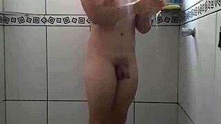 Damn, check this muscular stud showering and showing off hot body!