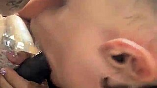 Strawberry Lulu gives blowjob to Druffbandit in the pool tub