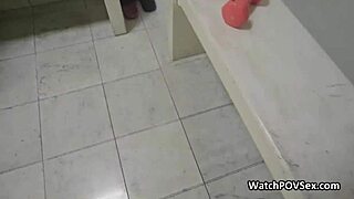 doublehead dildo pussy fucking at public restroom. wanna join?