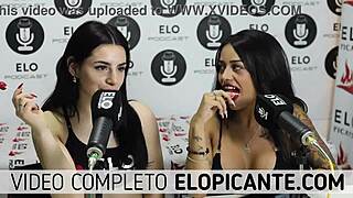 Bisexual lesbians kiss passionately while playing with lollipop