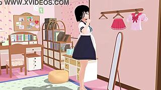 Anime School Girl Mia Poses in Sailor Uniform