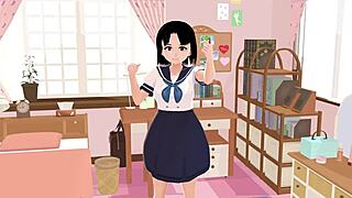 Anime School Girl Mia Poses in Sailor Uniform