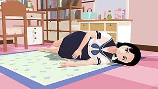 Anime School Girl Mia Poses in Sailor Uniform