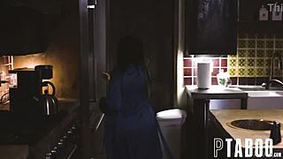 masked man tommy pistol surprises petite teen karen with blowjob