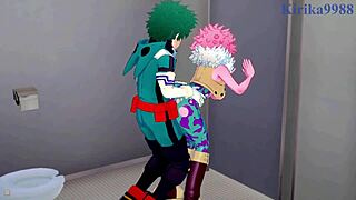 mina, momo, and izuku in intense sex scene from my hero academia hentai