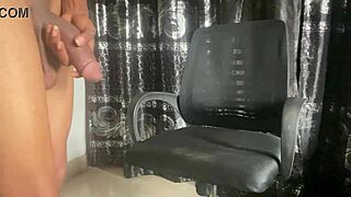 Gay guy practices self service with banana