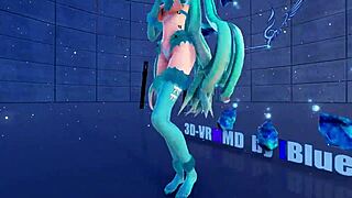 Blue K Nights: Cat Fate Cosplay Adult Miku in 3D VR180.