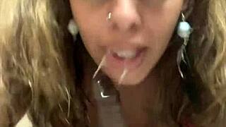 Young ebony girl shows love to dildos