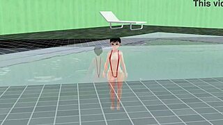 Leo anime girl swam in micro bikini with nip slip