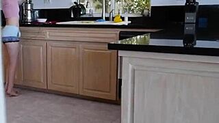 step bro roughly feeds his monster cock to stevie grey behind the couch while she masturbates