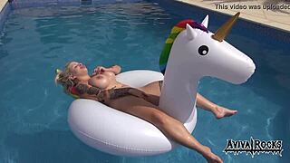 aviva rocks masturbating on her unicorn toy