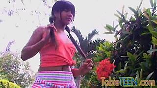 tobie teen 18+ fingers her sweet pussy solo outdoors with toys and masturbation