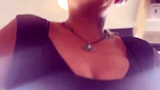 Sweated at gym, removed tits to breathe