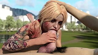 Harley Quinn deepthroats a huge white dick in this intriguing game scene