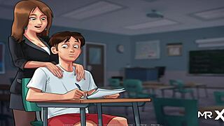 summertimesaga - i'll teach you french, episode 1 scene 35, in anime hentai style with european cartoon elements.