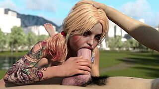 Harley Quinn deepthroats a huge white dick in this intriguing game scene