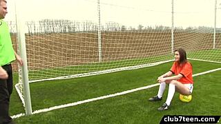 Teen female footballer fucks photographer