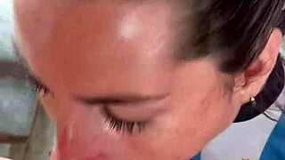 the blonde girlfriend eats cum from friend's liquid lunch